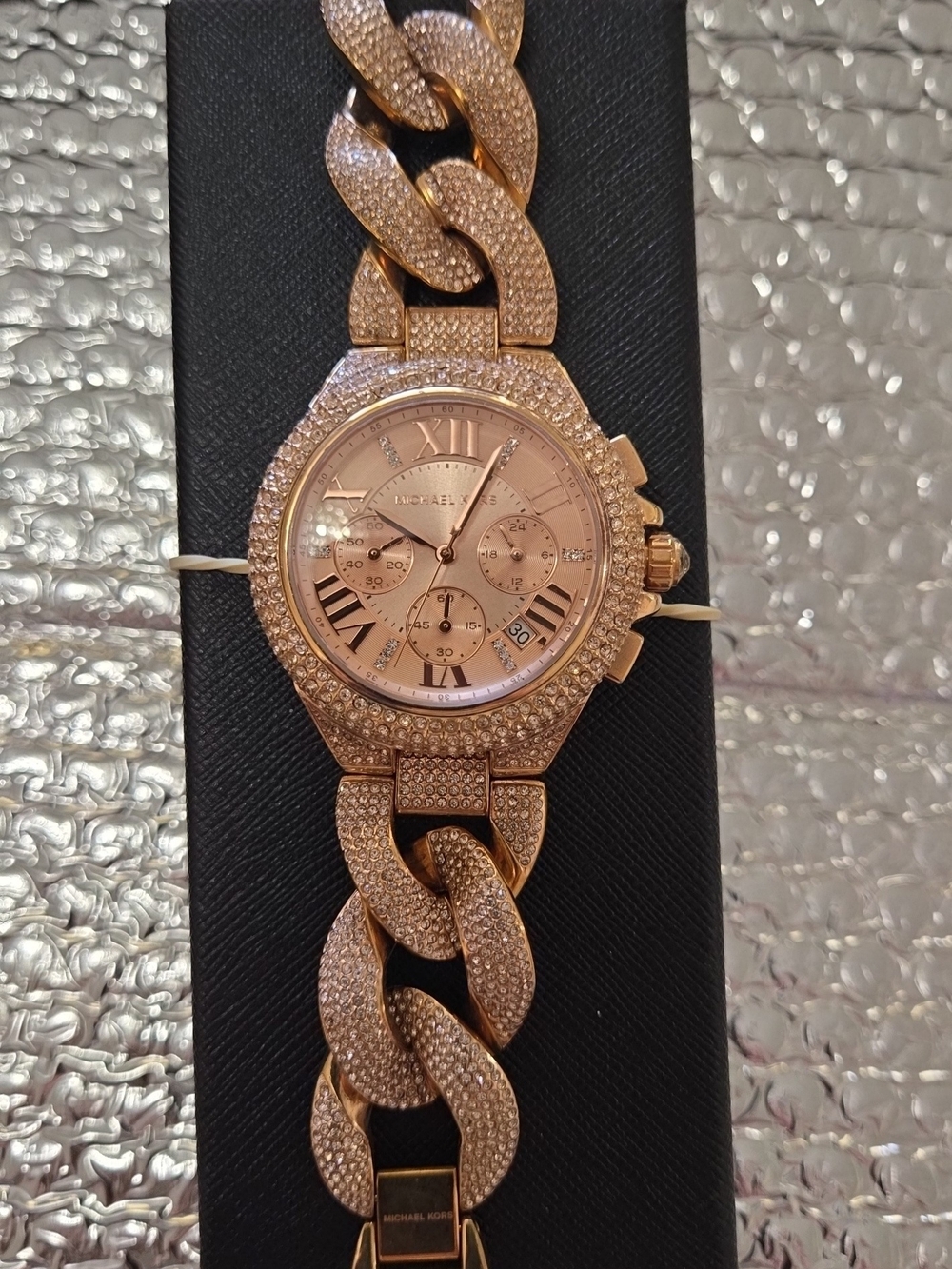 Michael Kors Rose Gold Pavé Link Chronograph Watch